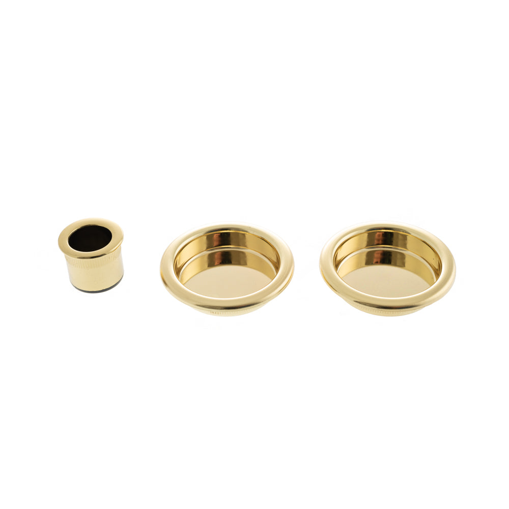 Quality image of AGB Sliding Door Flush Pull Round - Polished Brass | Sku. b019201003 | available from Trade Door Handles.