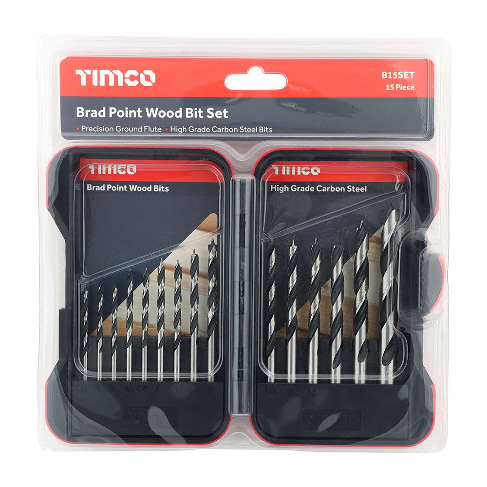 This is an image of Timco - Brad Point Wood Bit Set 15pcs (15 Pieces Case) B15SET