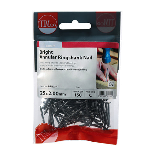 This is an image of Timco - Annular Ringshank Nails - Bright 25 x 2.00mm (150 PCS TIMpac) BAR25P