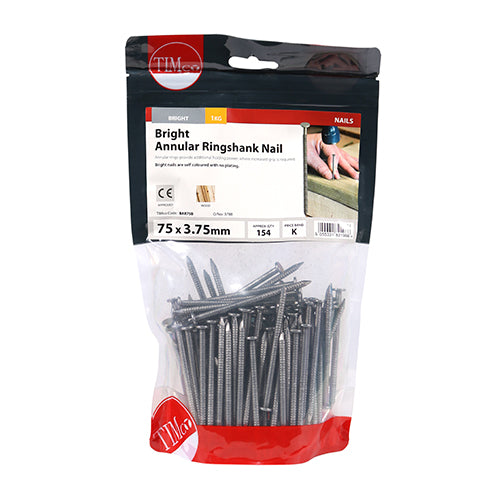 This is an image of Timco - Annular Ringshank Nails - Bright 75 x 3.75mm (1 Kg TIMbag) BAR75B