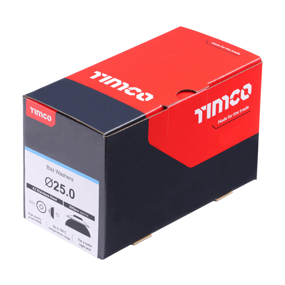 This is an image of Timco - BAZ Washers - A2 Stainless Steel 25mm - (200 PCS Box) BAZ25