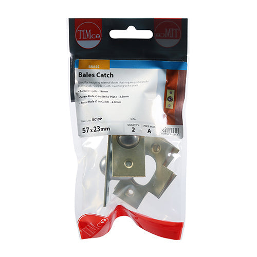 This is an image of Timco - Bales Catches - Electro Brass 19mm (2 Pieces TIMpac) BC19P