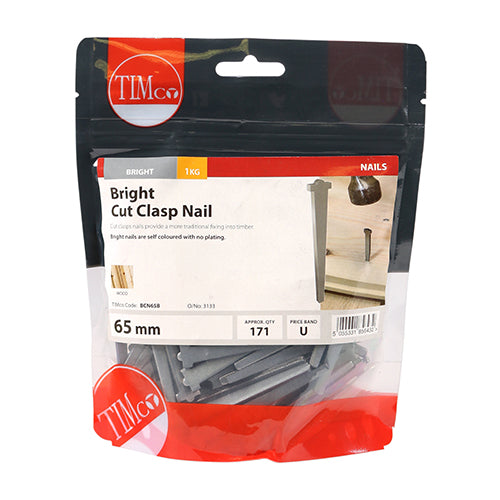 This is an image of Timco - Cut Clasp Nails - Bright 65mm (1 Kg TIMbag) BCN65B
