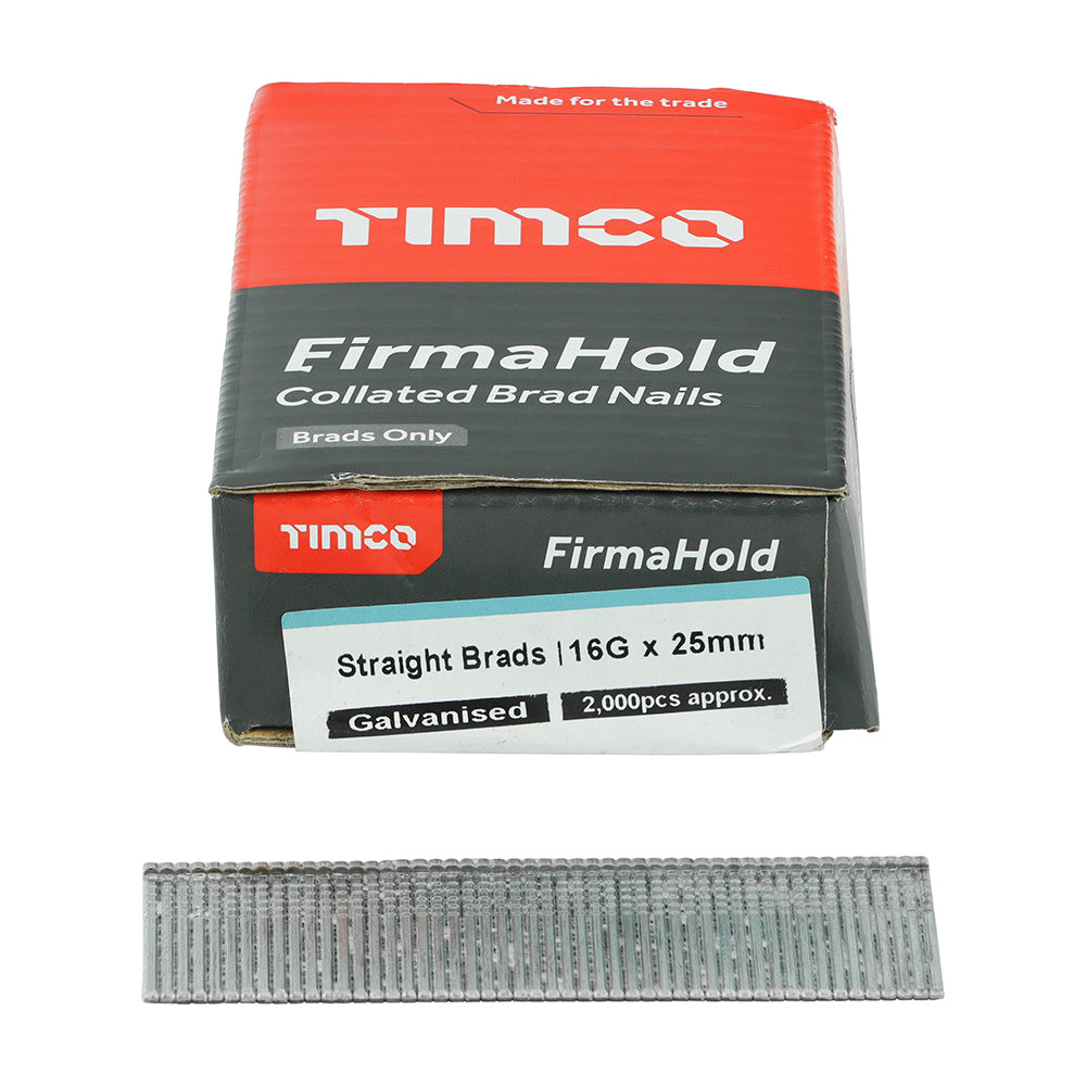 This is an image of Timco - FirmaHold Collated Brad Nails - 16 Gauge - Straight - Galvanised 16g x 25mm (2000 PCS Box) BG1625