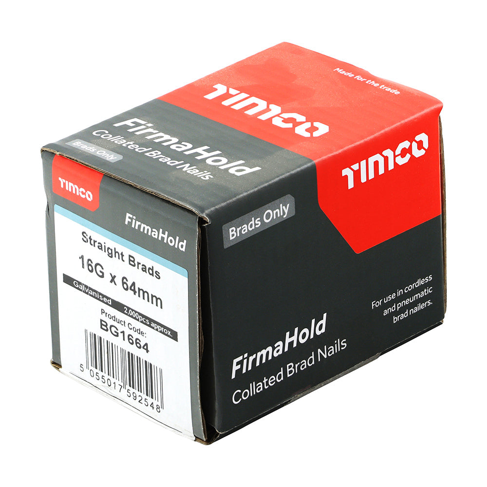 This is an image of Timco - FirmaHold Collated Brad Nails - 16 Gauge - Straight - Galvanised 16g x 64mm (2000 PCS Box) BG1664