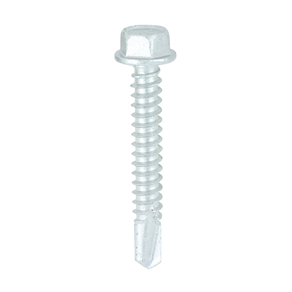 This is an image of Timco - Metal Construction Light Section Screws - Hex - Self-Drilling - Bi-Metal - Exterior - Silver Organic 5.5 x 38mm - (100 PCS Box) BML38