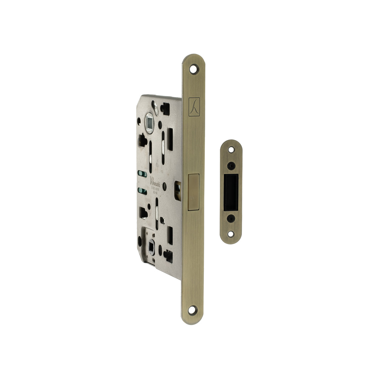 Quality image of Bonaiti Polaris 2XT Magnetic Bathroom Lock 60mm backset - Matt Antique Brass | Sku. bon2xtwc60mab | available from Trade Door Handles.