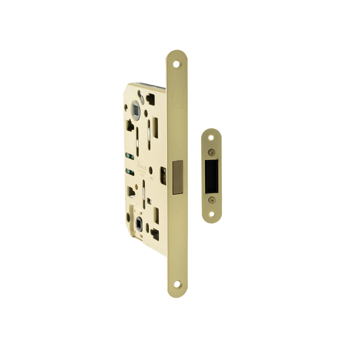 Quality image of Bonaiti Polaris 2XT Magnetic Bathroom Lock 60mm backset - Satin Brass | Sku. bon2xtwc60sb | available from Trade Door Handles.