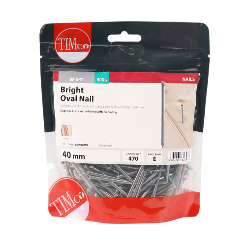 This is an image of Timco - Oval Nails - Bright 40mm (0.5 Kg TIMbag) BON40MB