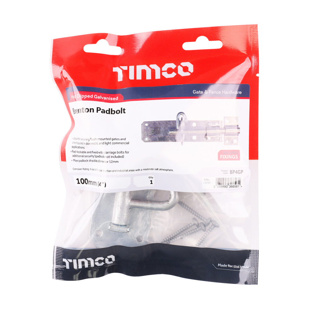 This is an image of Timco - Brenton Padbolt - Hot Dipped Galvanised 4" (1 Each TIMbag) BP4GP