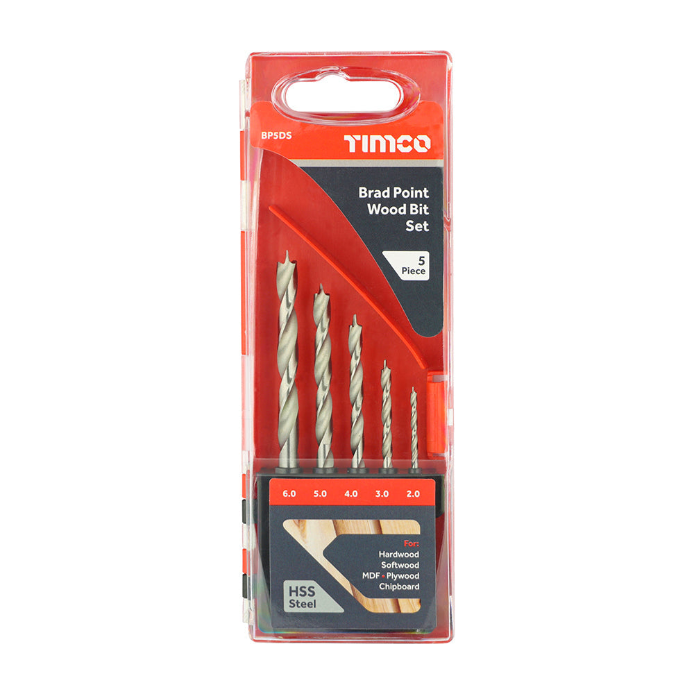This is an image of Timco - Brad Point Wood Bit Set 5pcs (5 Pieces Case) BP5DS