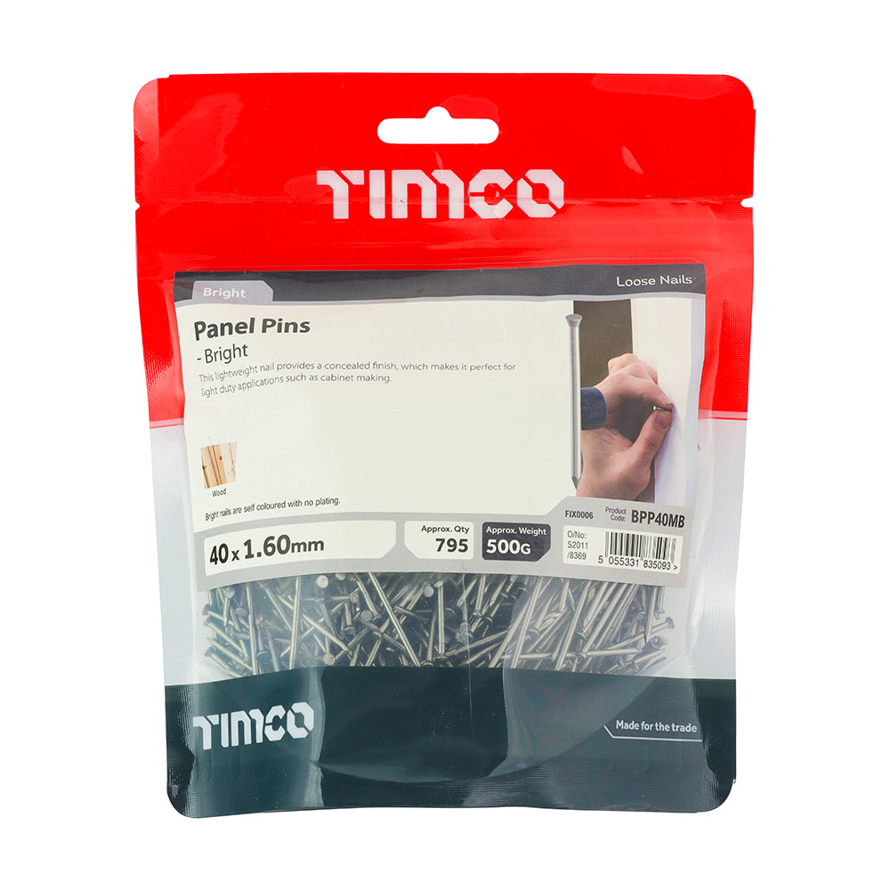 This is an image of Timco - Panel Pins - Bright 40 x 1.60mm (0.5 Kg TIMbag) BPP40MB