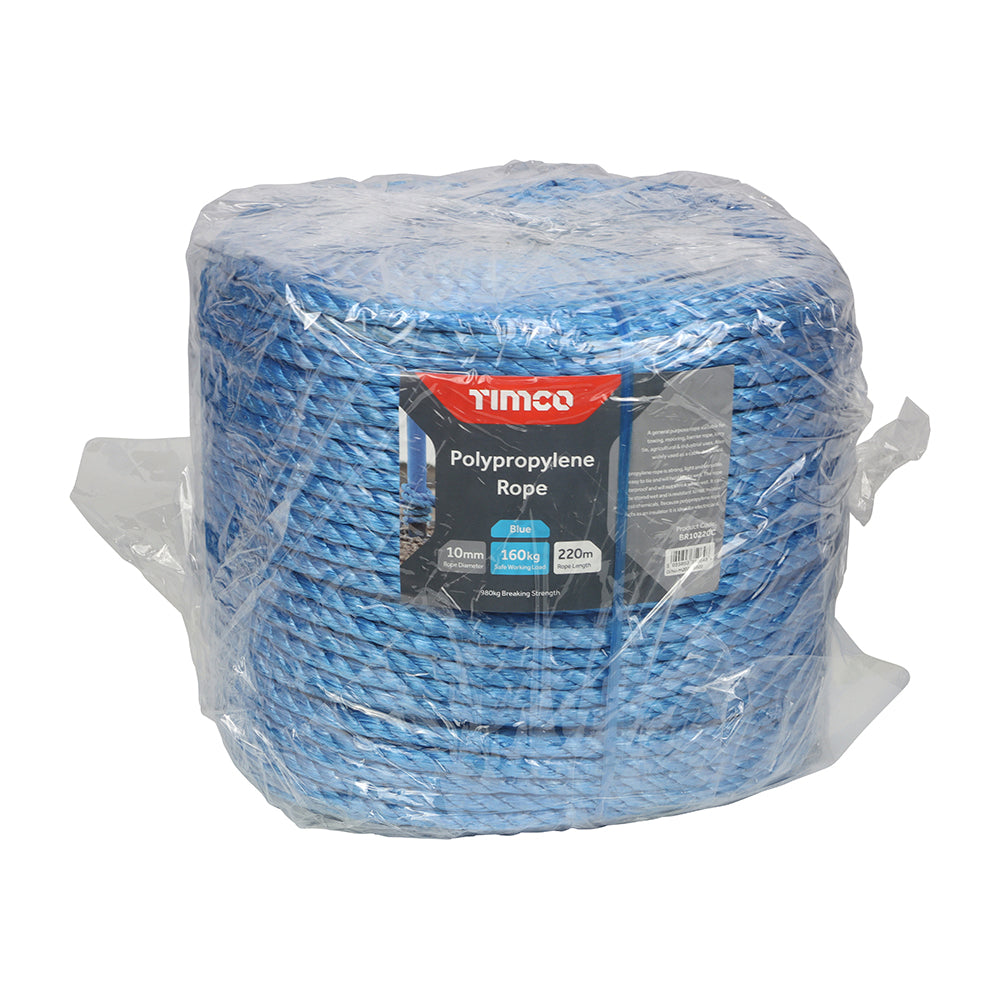 This is an image of Timco - Polypropylene Rope - Blue - Long Coil 10mm x 220m (1 Each Unit) BR10220C