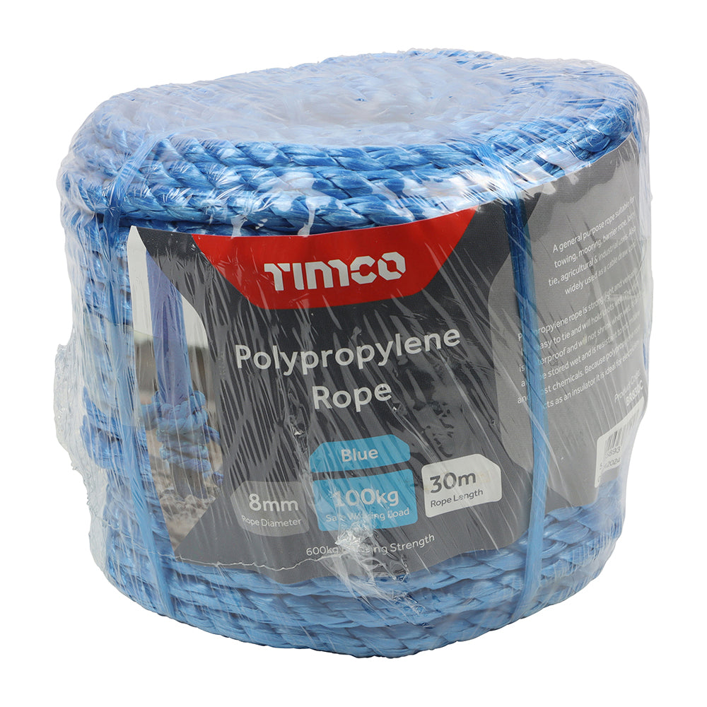 This is an image of Timco - Polypropylene Rope - Blue - Coil 8mm x 30m (1 Each Unit) BR830C