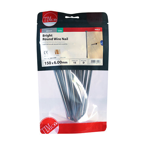 This is an image of Timco - Round Wire Nails - Bright 150 x 6.00mm (0.5 Kg TIMbag) BRW150MB