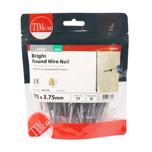 This is an image of Timco - Round Wire Nails - Bright 75 x 3.75mm (0.5 Kg TIMbag) BRW75MB