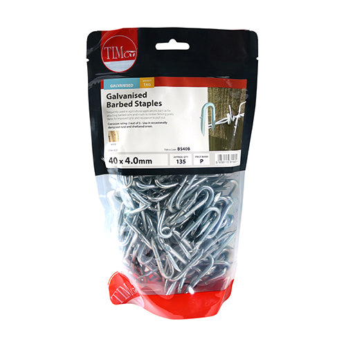 This is an image of Timco - Barbed Staples - Galvanised 40 x 4.00mm (1 Kg TIMbag) BS40B