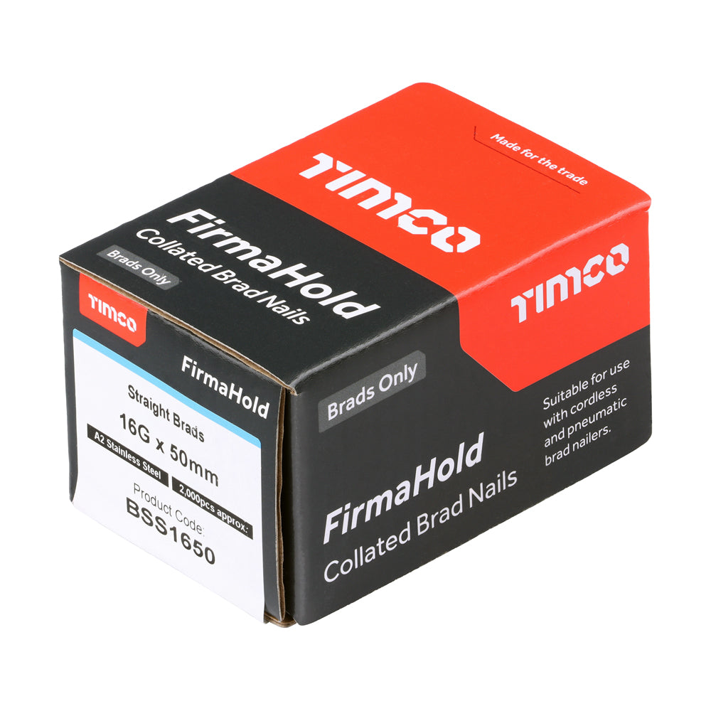 This is an image of Timco - FirmaHold Collated Brad Nails - 16 Gauge - Straight - A2 Stainless Steel 16g x 50mm (2000 PCS Box) BSS1650