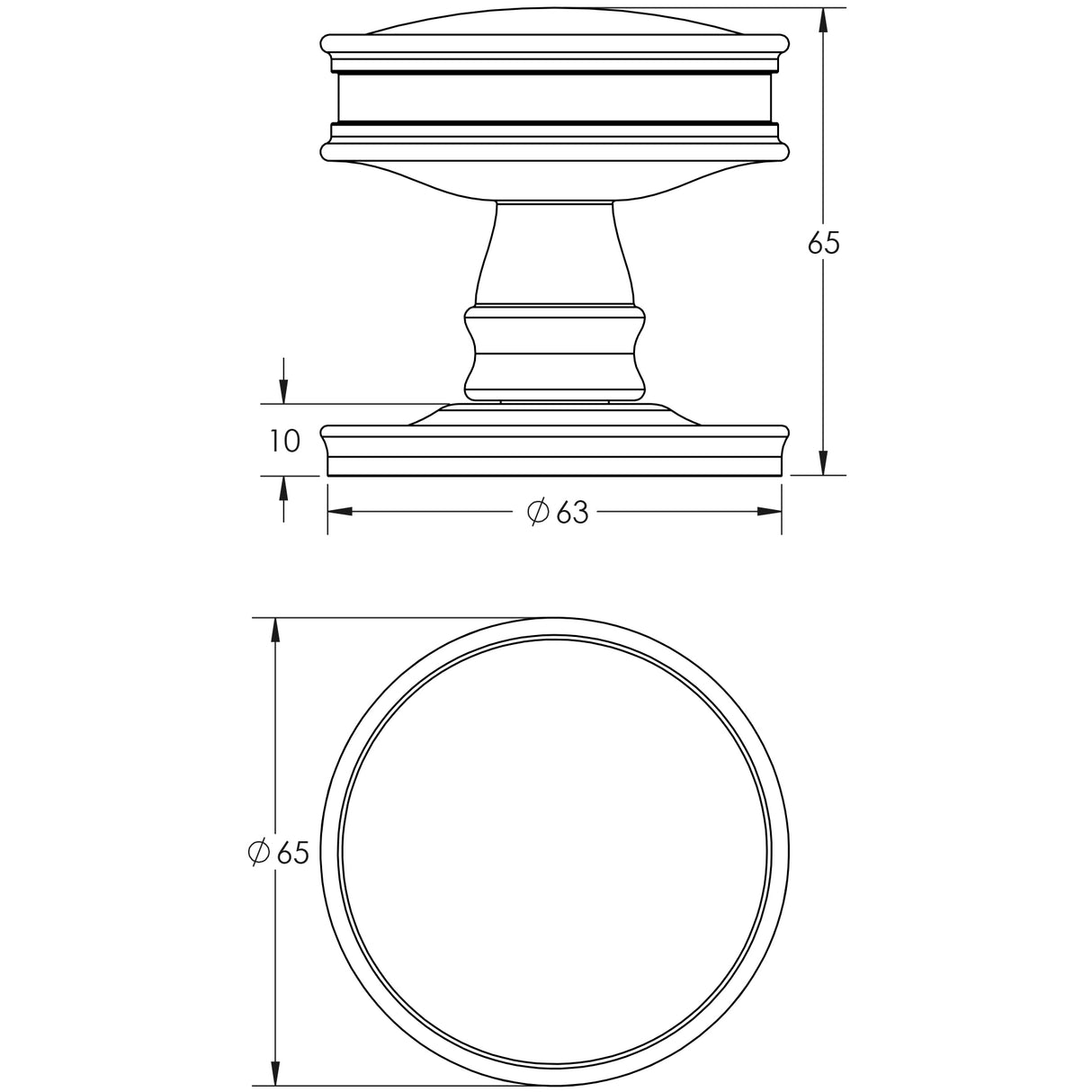 Technical drawing of of Burlington - Berkeley Mortice Door Knob Polished Nickel Sku. BUR100PN