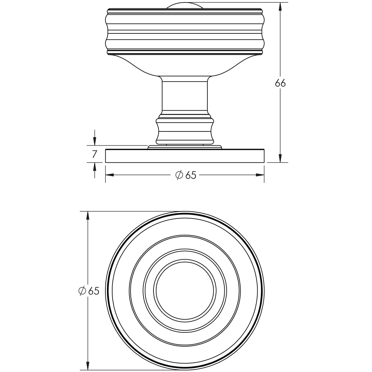 Technical drawing of of Burlington - Bloomsbury Mortice Door Knob Satin Brass Sku. BUR101SB