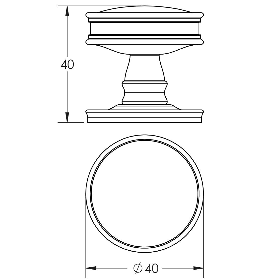 Technical drawing of of Burlington - Berkeley Cupboard Knobs Dark Bronze Sku. BUR110DB