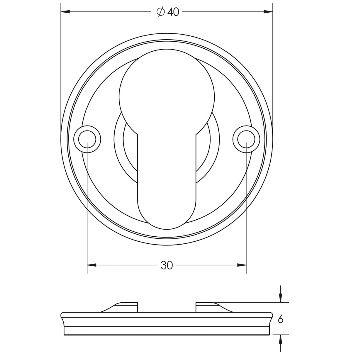 Technical drawing of of Burlington - 40mm Euro Profile Escutcheon 40MM Antique Brass Sku. BUR122AB