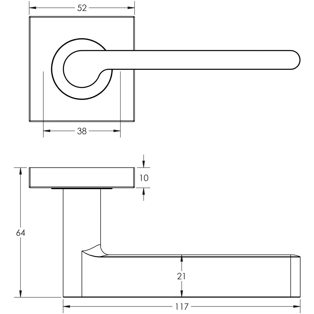 Technical drawing of of Burlington - Fitzrovia Door Handles Square Plain Rose Polished Nickel Sku. BUR15KIT162