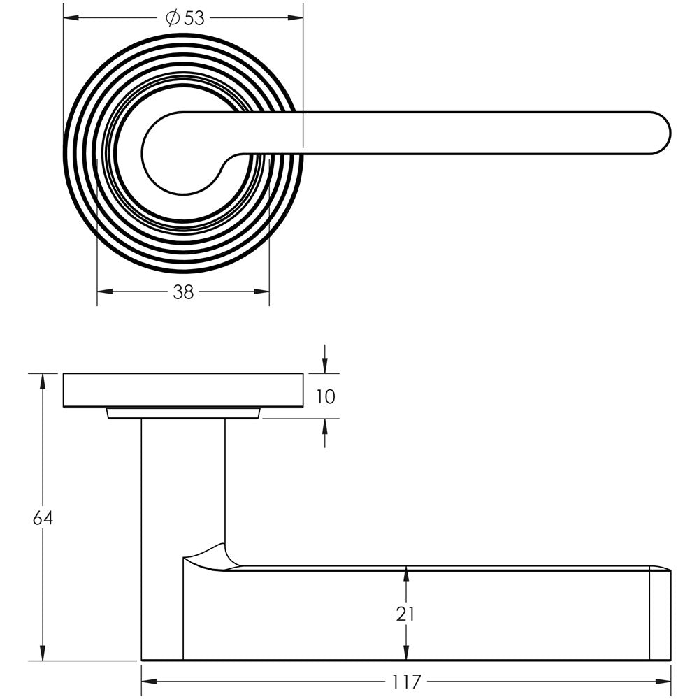 Technical drawing of of Burlington - Fitzrovia Door Handles Reeded Rose Polished Nickel Sku. BUR15KIT160