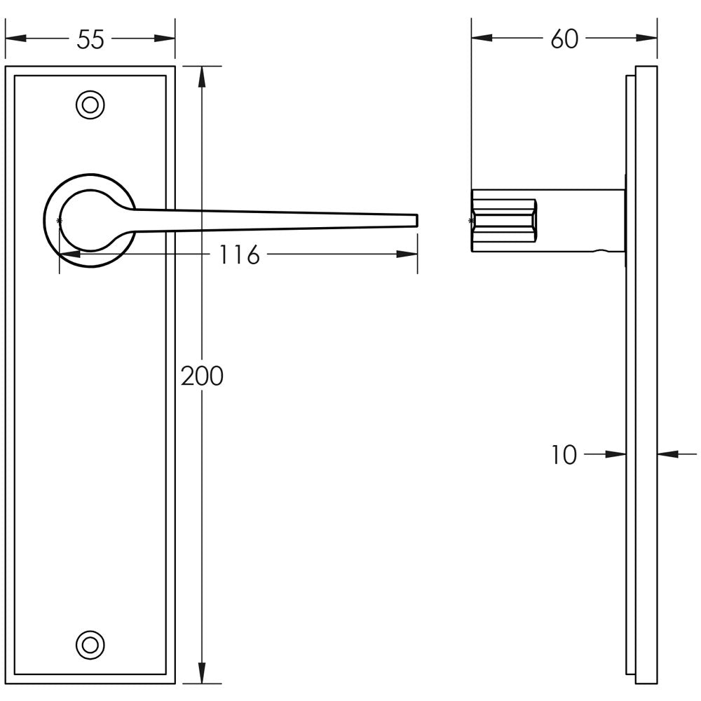 Technical drawing of of Burlington - Knightbridge Door Handle Latch Backplate Satin Nickel Sku. BUR20KIT320