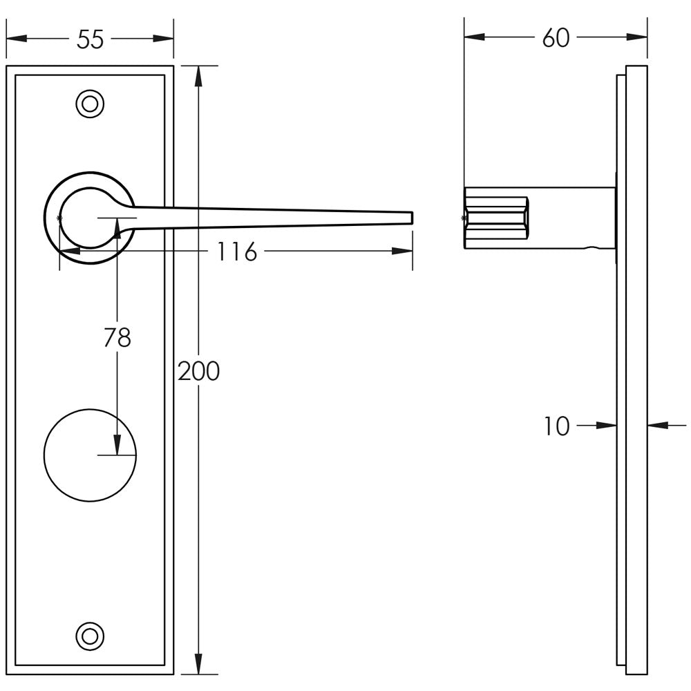 Technical drawing of of Burlington - Knightbridge Door Handle Din Bathroom Backplate Satin Nickel Sku. BUR20KIT325