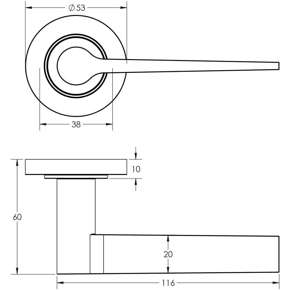 Technical drawing of of Burlington - Knightsbridge Door Handle on Plain Rose Polished Nickel Sku. BUR20KIT157