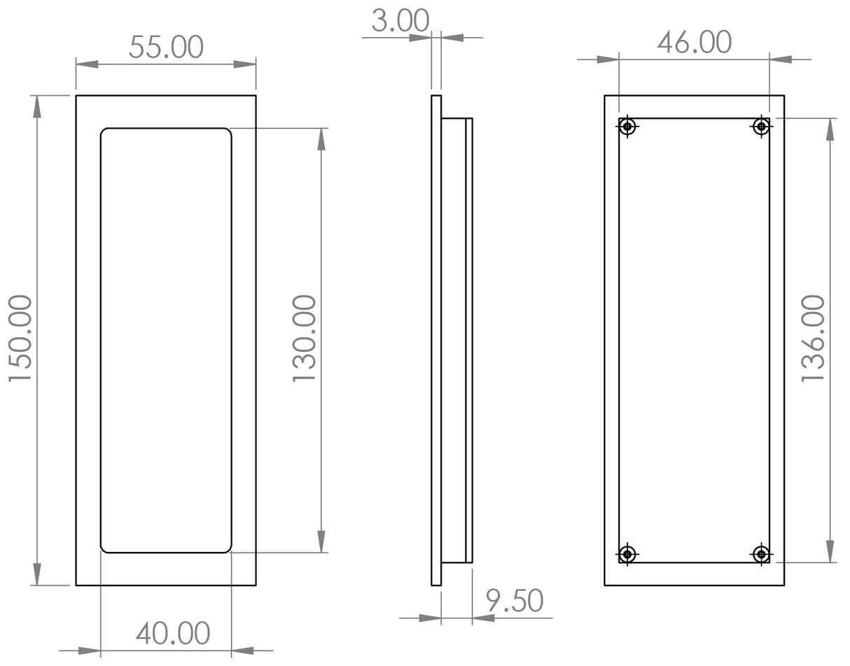 Technical drawing of of Burlington - Rectangular Flush Pull Dark Bronze Sku. BUR225DB