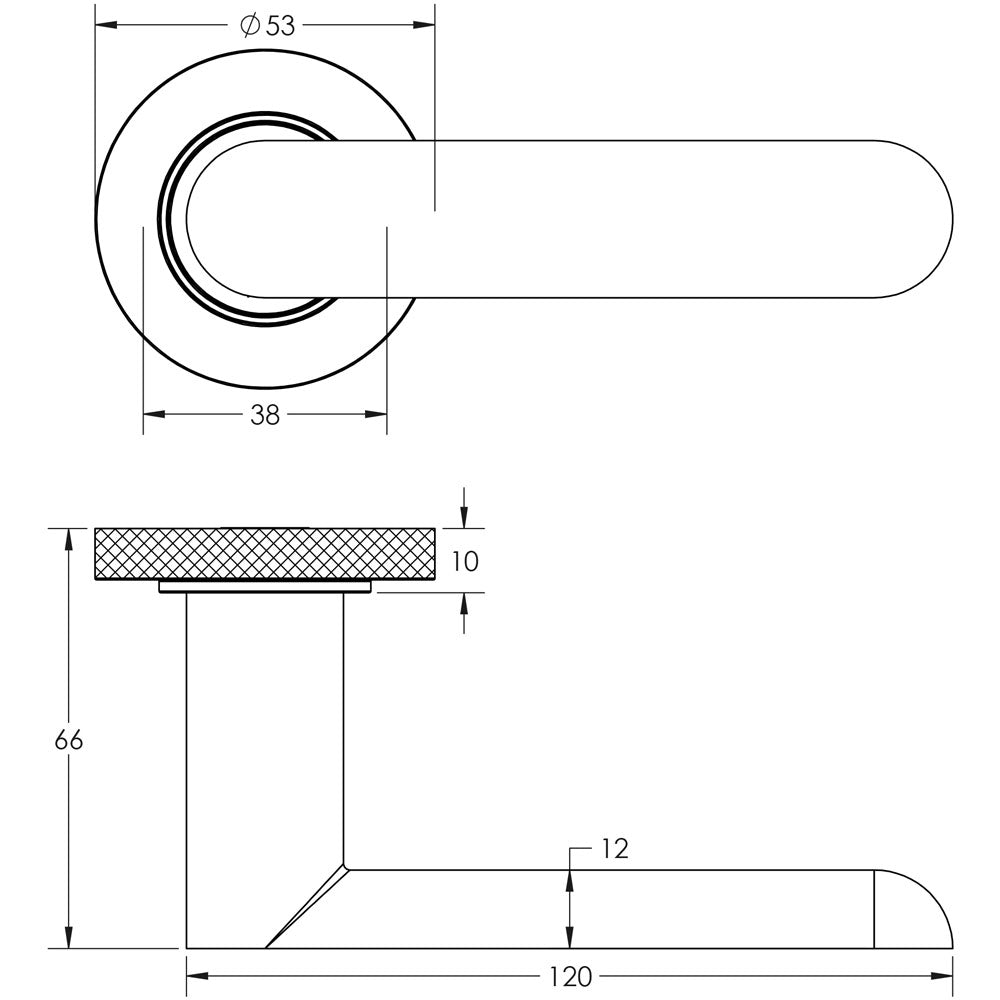 Technical drawing of of Burlington - Kensington Door Handles Knurled Rose Dark Bronze Sku. BUR25KIT83