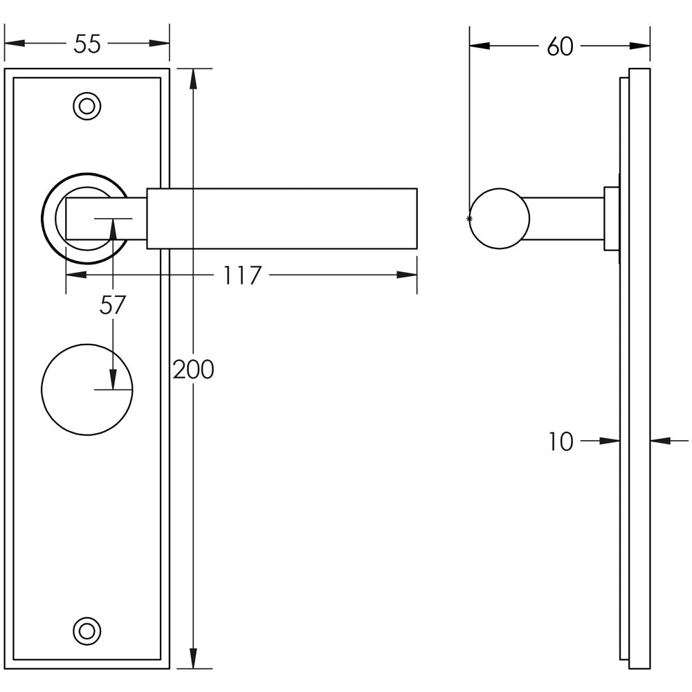 Technical drawing of of Burlington - Westminster Door Handle Bathroom Backplate Antique Brass Sku. BUR30KIT10