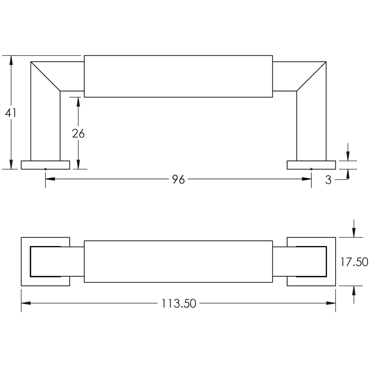Technical drawing of of Burlington - Westminster Round Cabinet Handles 96mm Antique Brass Sku. BUR310AB
