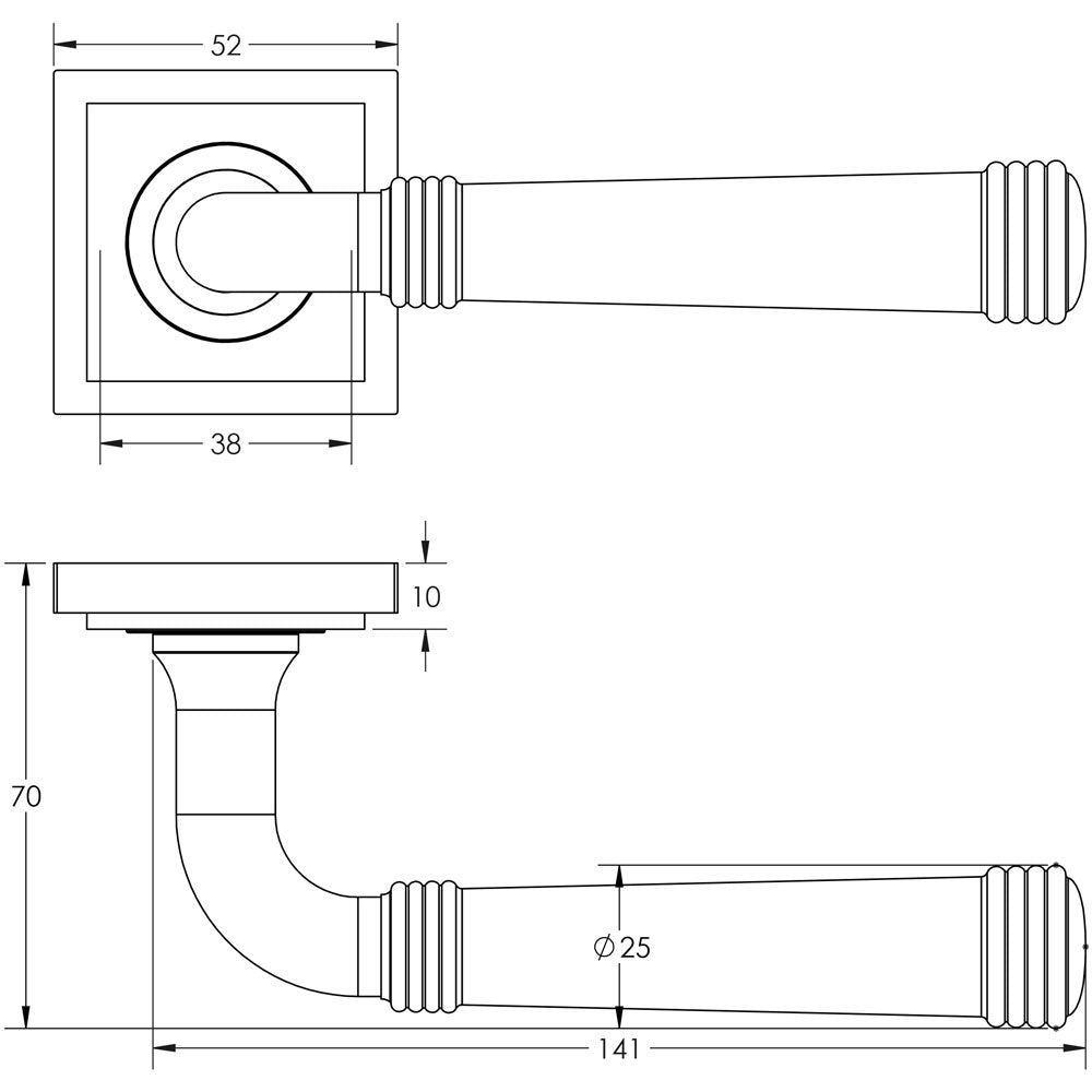 Technical drawing of of Burlington - Highgate Door Handles Square Stepped Rose Antique Brass Sku. BUR35KIT7