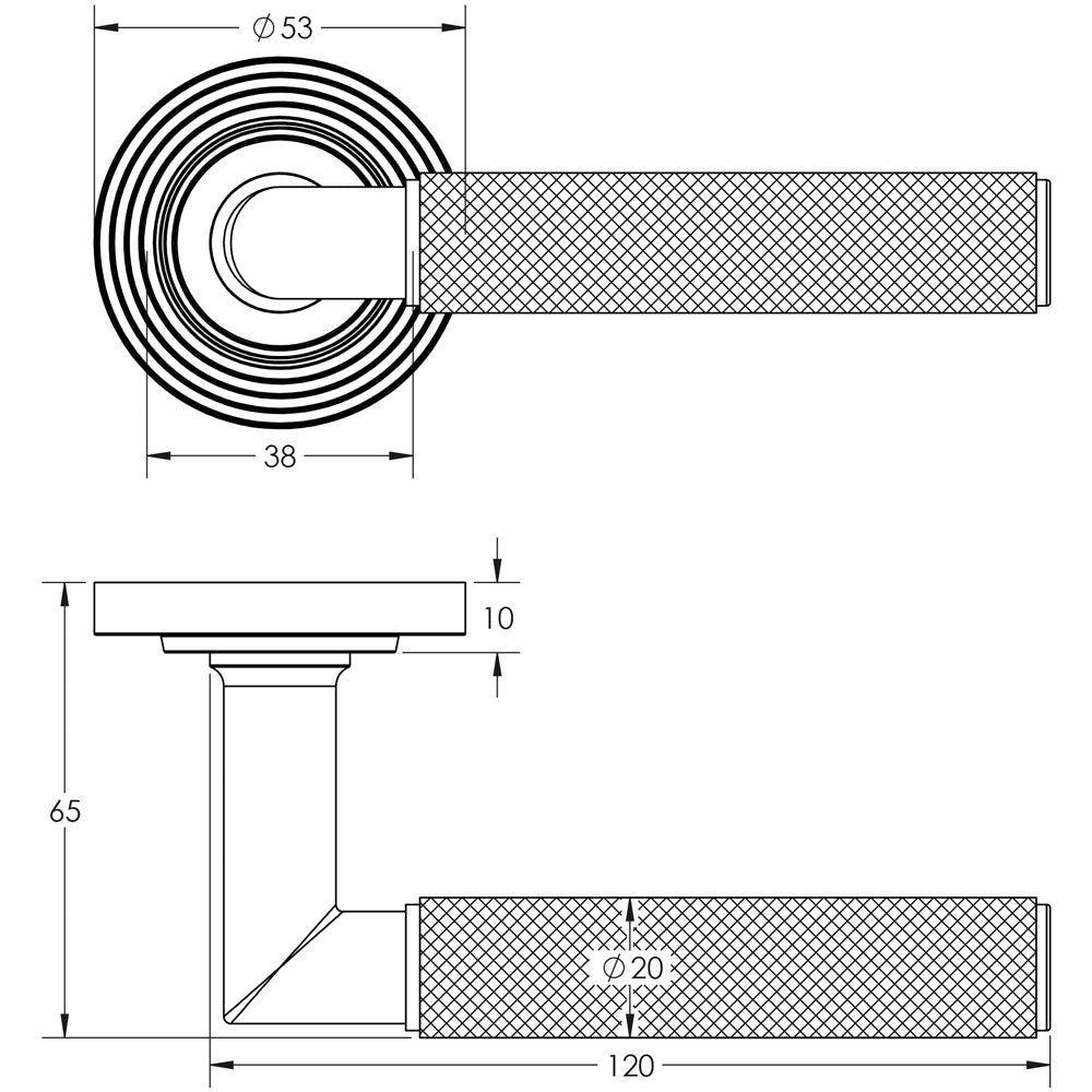 Technical drawing of of Burlington - Piccadilly Door Handle on Reeded Rose Satin Nickel Sku. BUR40KIT316