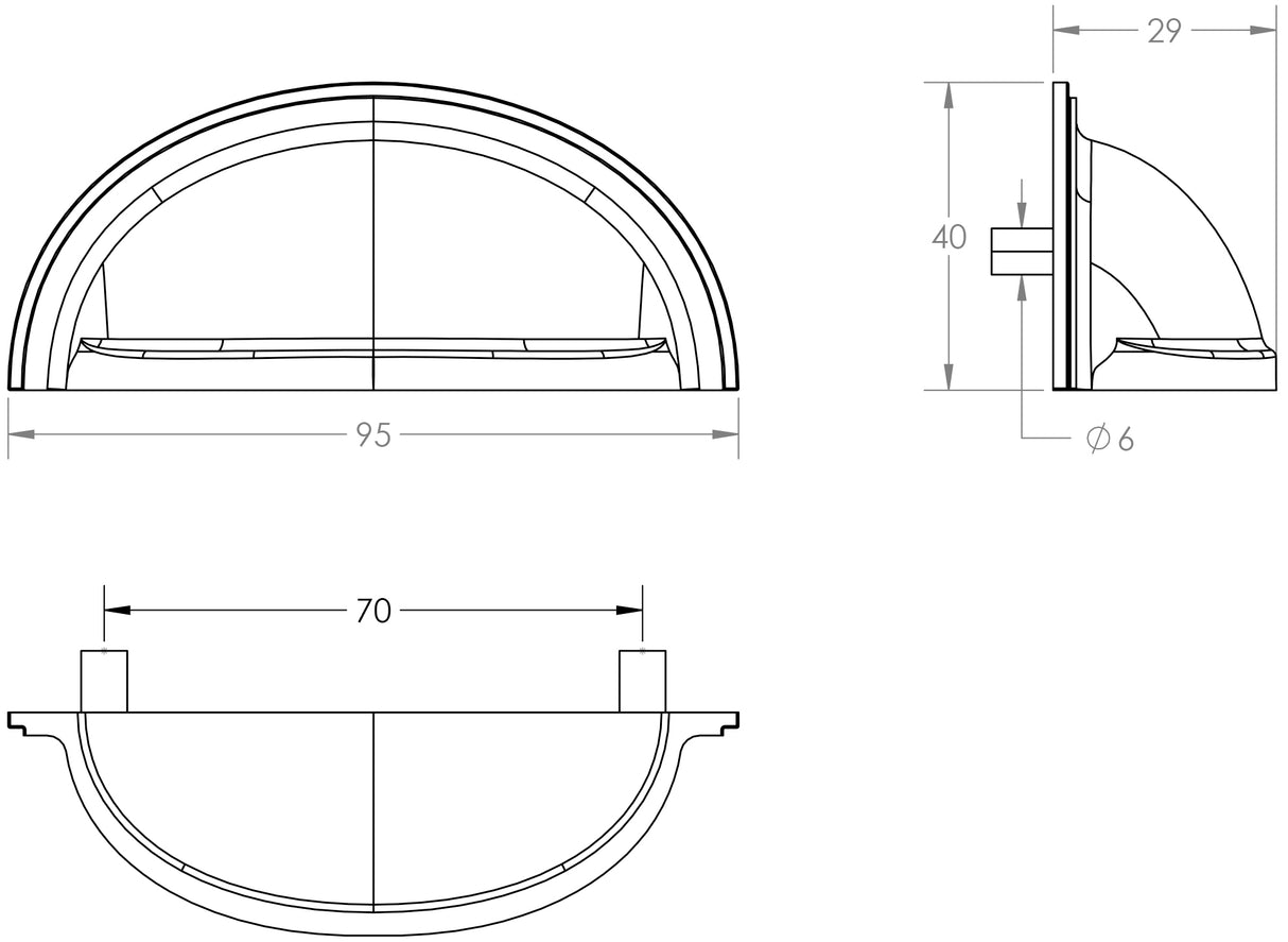 Technical drawing of of Burlington - Cup Pulls Dark Bronze Sku. BUR423DB