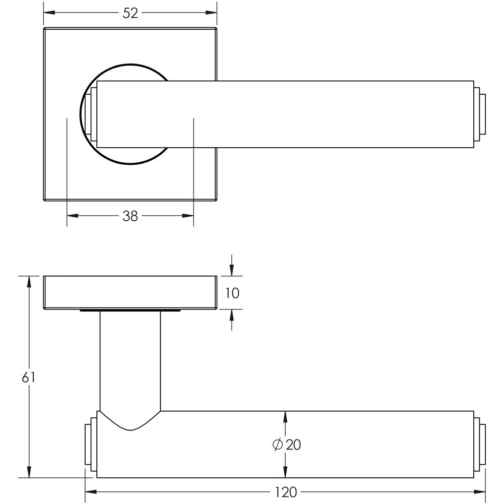 Technical drawing of of Burlington - Richmond Door Handles Square Plain Dark Bronze Sku. BUR45KIT84