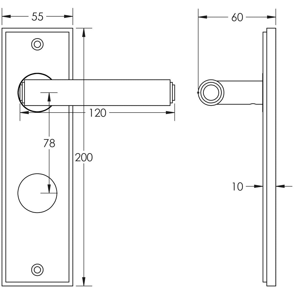 Technical drawing of of Burlington - Richmond Door Handle Din Bathroom Backplate Satin Brass Sku. BUR45KIT247