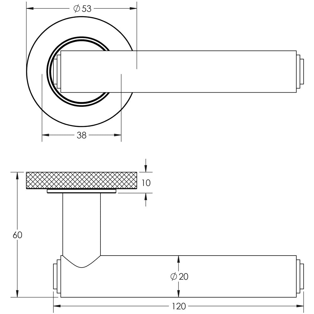Technical drawing of of Burlington - Richmond Door Handles Knurled Rose Satin Brass Sku. BUR45KIT239