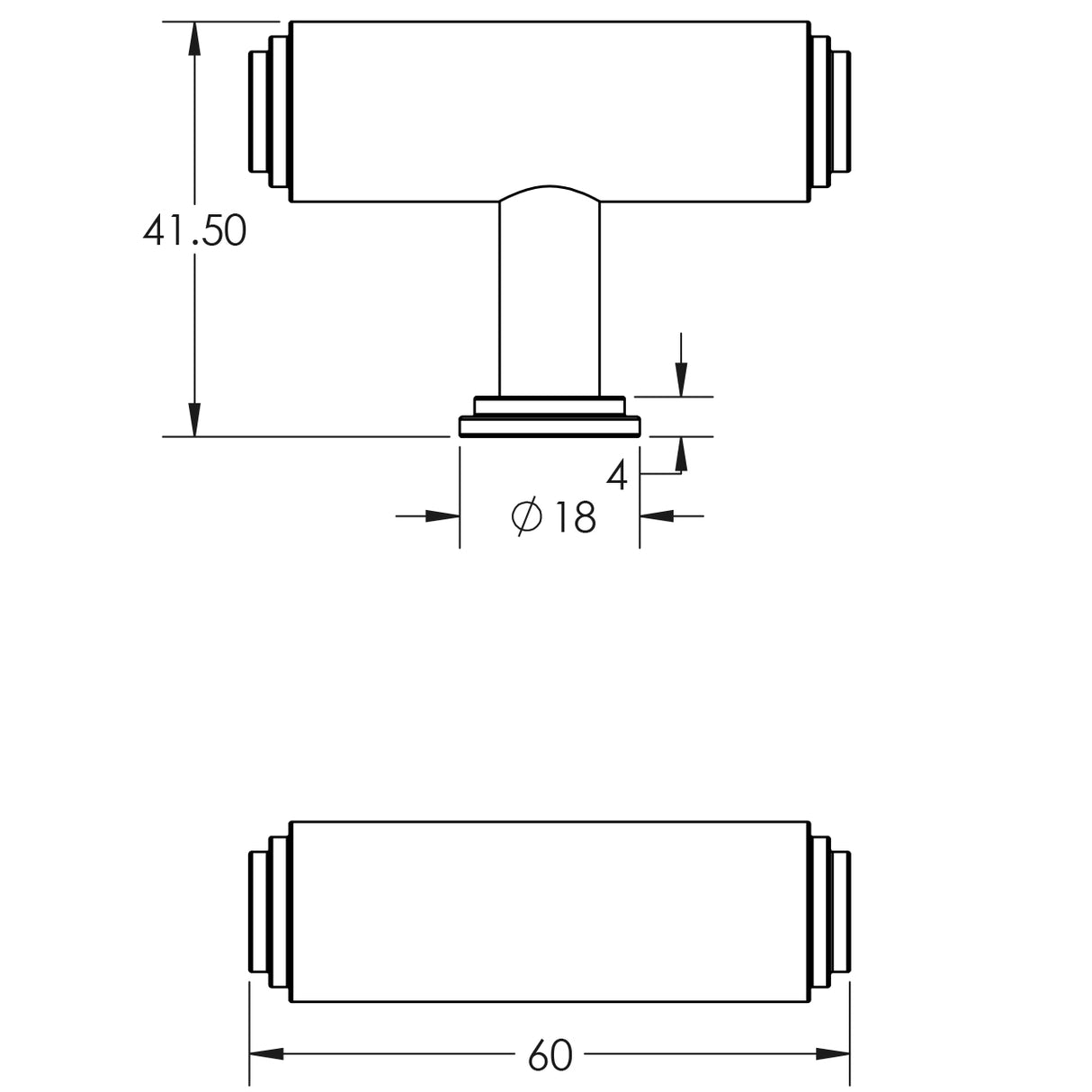 Technical drawing of of Burlington - Belgrave T Bar Stepped Cupboard Knobs Polished Nickel Sku. BUR502PN