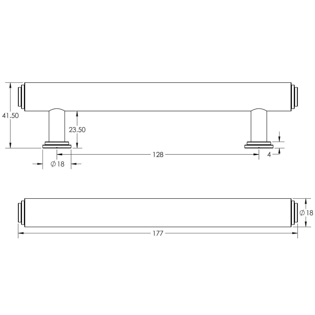 Technical drawing of of Burlington - Belgrave Stepped Cabinet Handles 128mm Satin Nickel Sku. BUR511SN