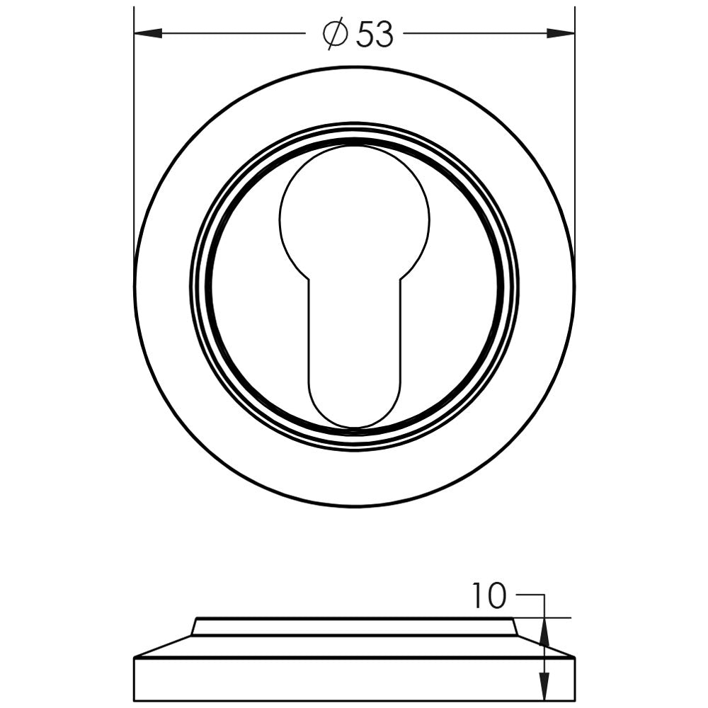 Technical drawing of of Burlington - Euro Profile Escutcheons Chamfered Rose Satin Nickel Sku. BUR-61SN-72SN