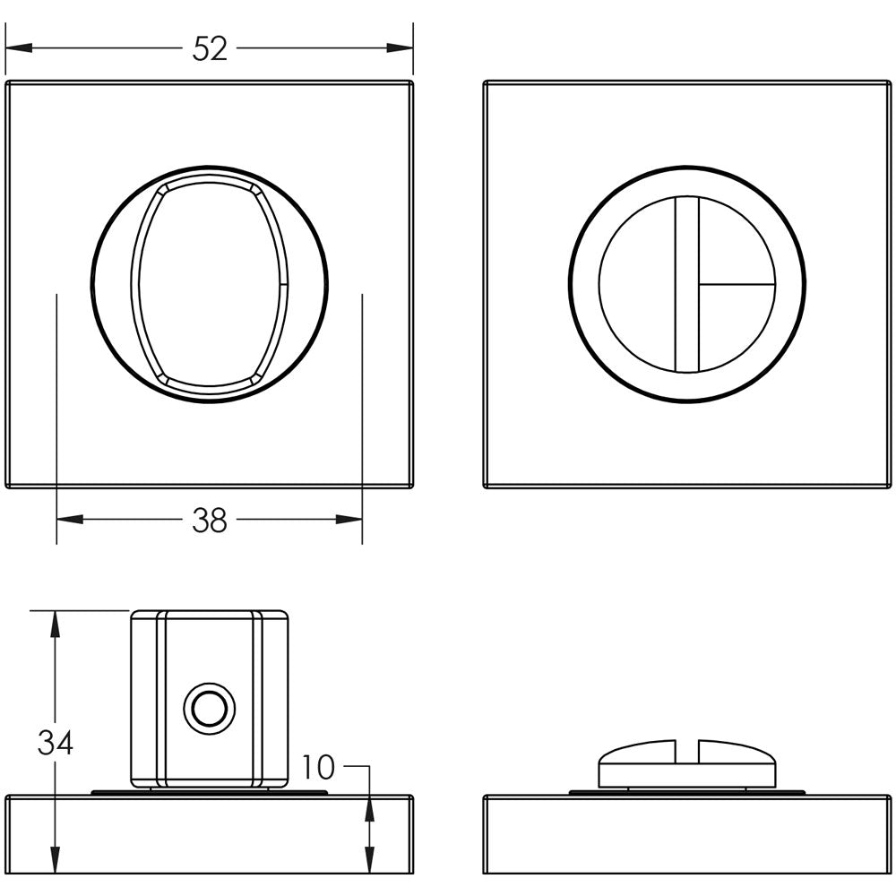 Technical drawing of of Burlington - Turns & Releases Inner 3 Square Plain Rose Polished Nickel Sku. BUR-81PN-150PN