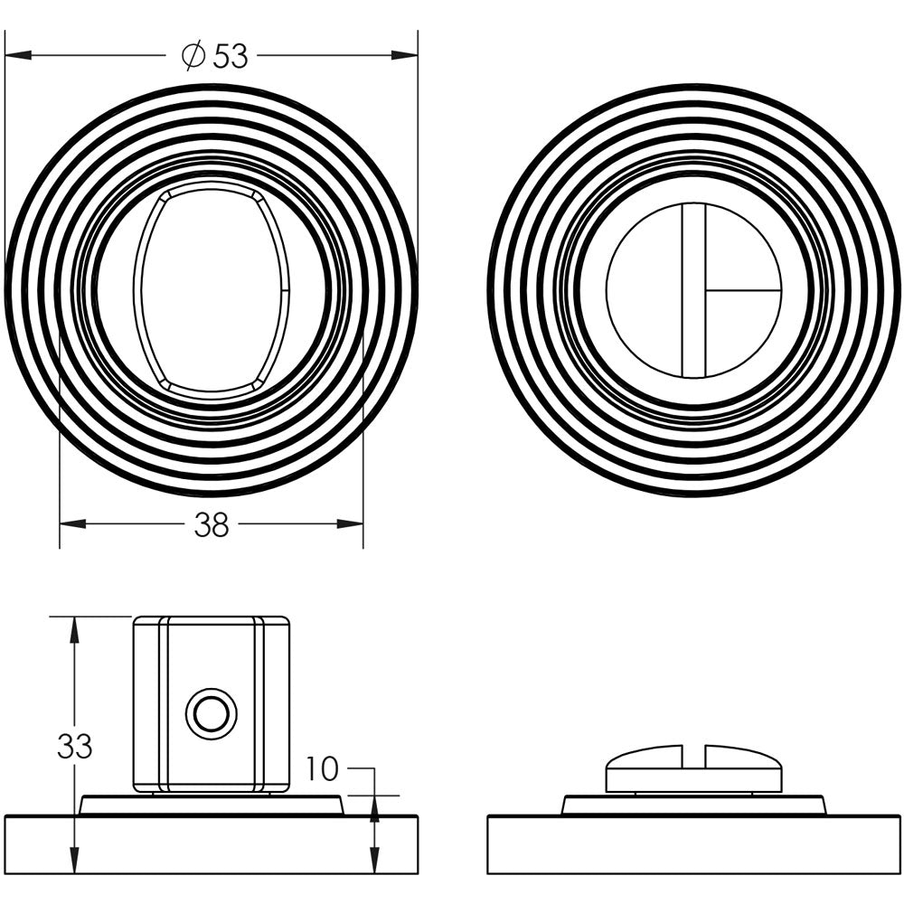 Technical drawing of of Burlington - Turns & Releases Inner 3 Reeded Rose Satin Brass Sku. BUR-81SB-53SB