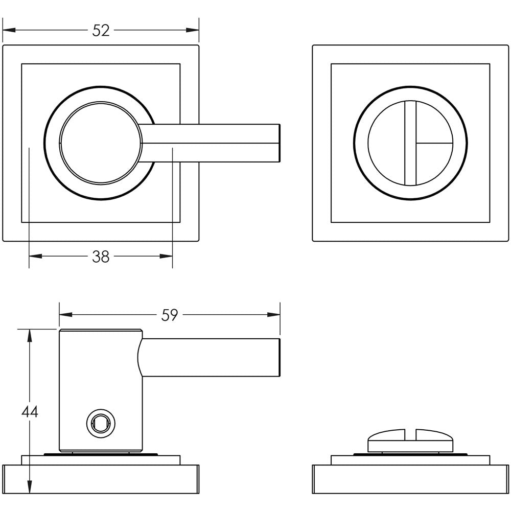 Technical drawing of of Burlington - Easy Turn & Release Square Stepped Rose Antique Brass Sku. BUR-82AB-152AB