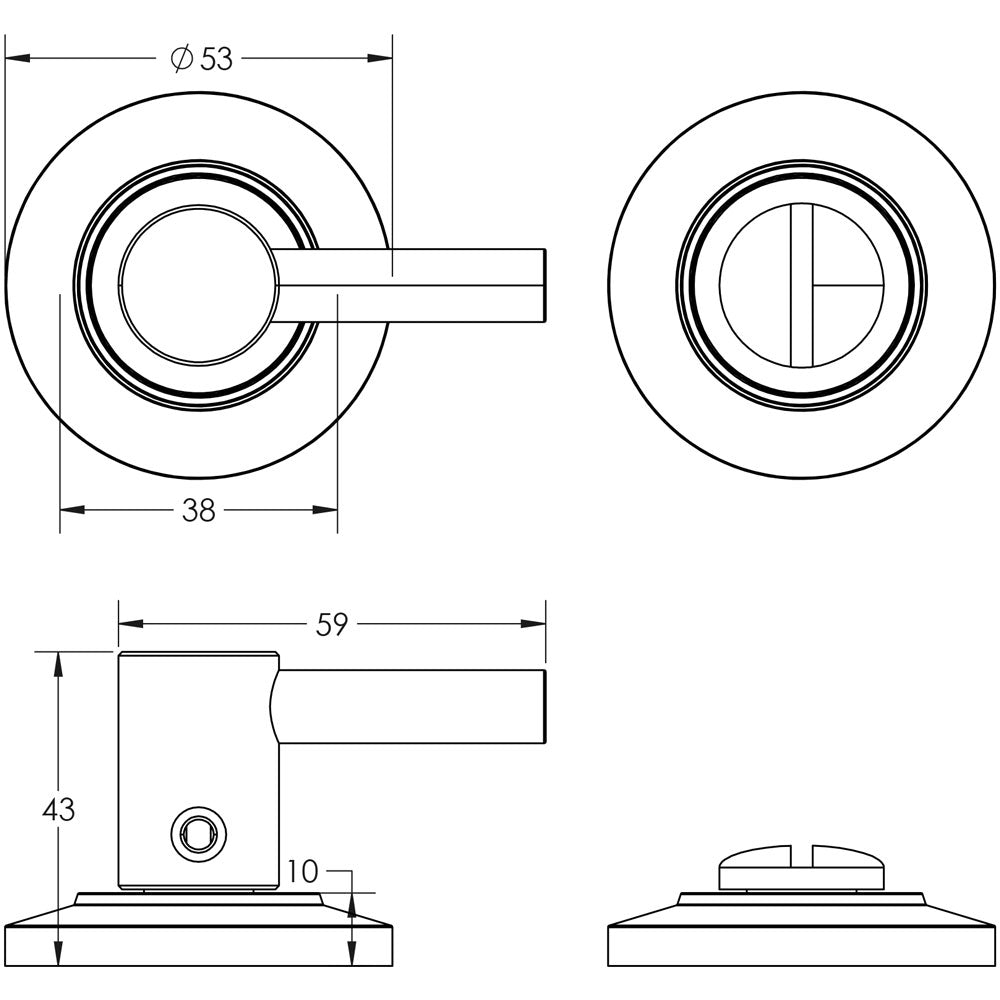 Technical drawing of of Burlington - Easy Turn & Release Chamfered Rose Polished Nickel Sku. BUR-82PN-51PN