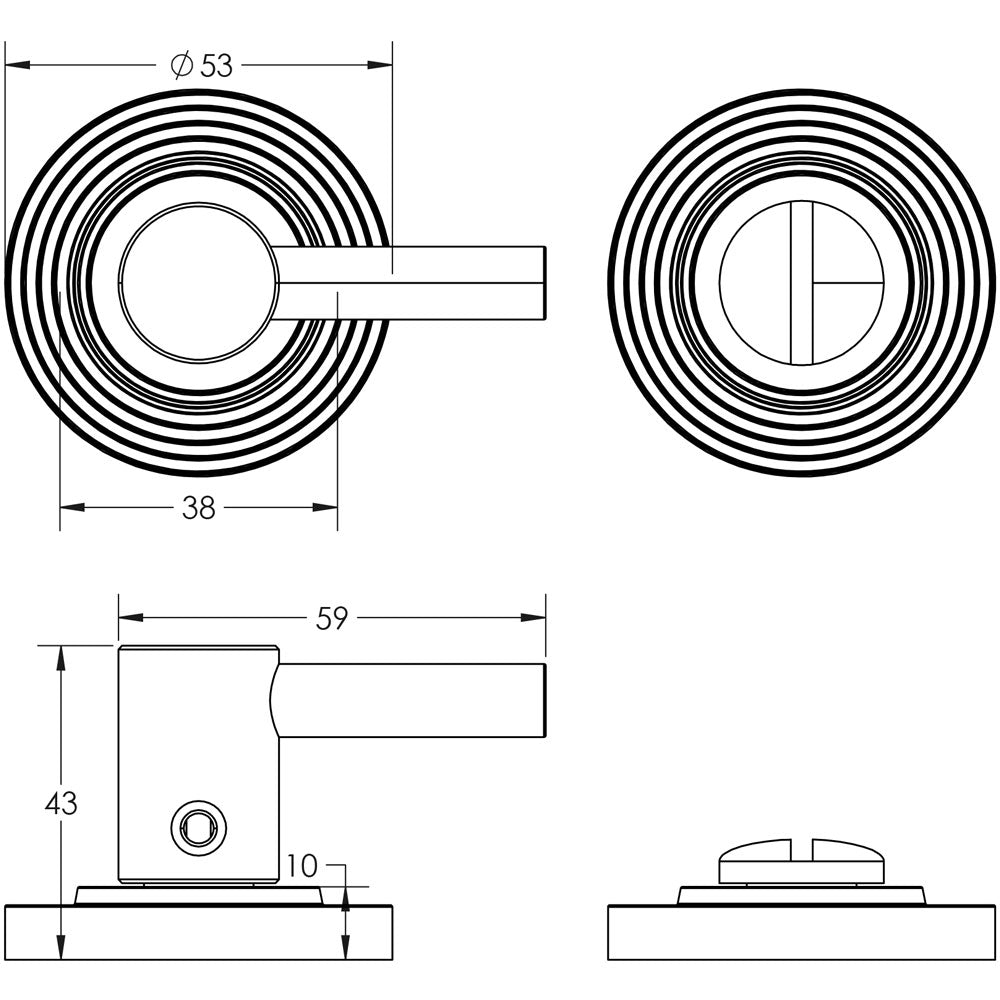 Technical drawing of of Burlington - Easy Turn & Release Reeded Rose Antique Brass Sku. BUR-82AB-53AB