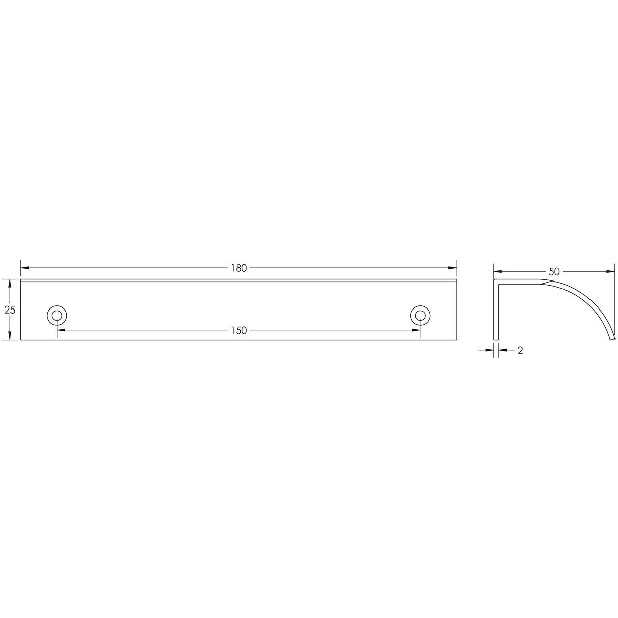 Technical drawing of of Burlington - 180mm Satin Nickel Arched Edge Pull Sku. BUR942SN
